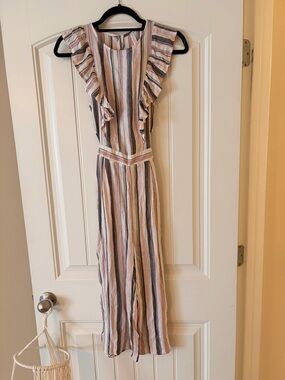 Xhilaration Striped Ruffle-Sleeve Jumpsuit